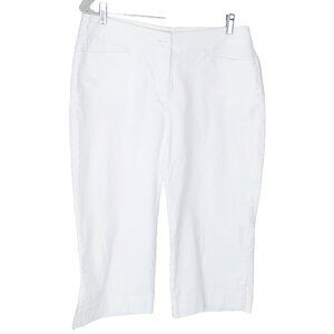 Woolrich White Pants Cropped Wide Leg Size 12 Slit Hem 4 Pocket Cotton Spandex